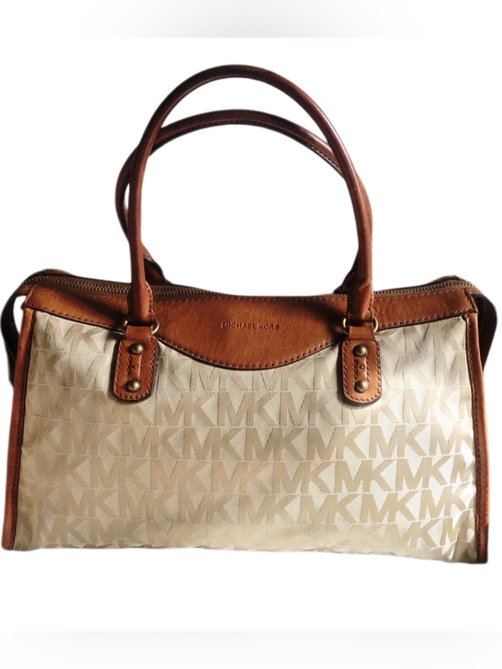 Vintage Michael Kors Large Tan Signature Print & Leather Satchel